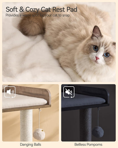 FourFurPets 43.7" Cat Tree, Modern Cat Tree Tower, Cat Tower for Indoor Cats Large Adult, Cat Condo with Scratching Post, Large Perch and Removable Pads, Greige