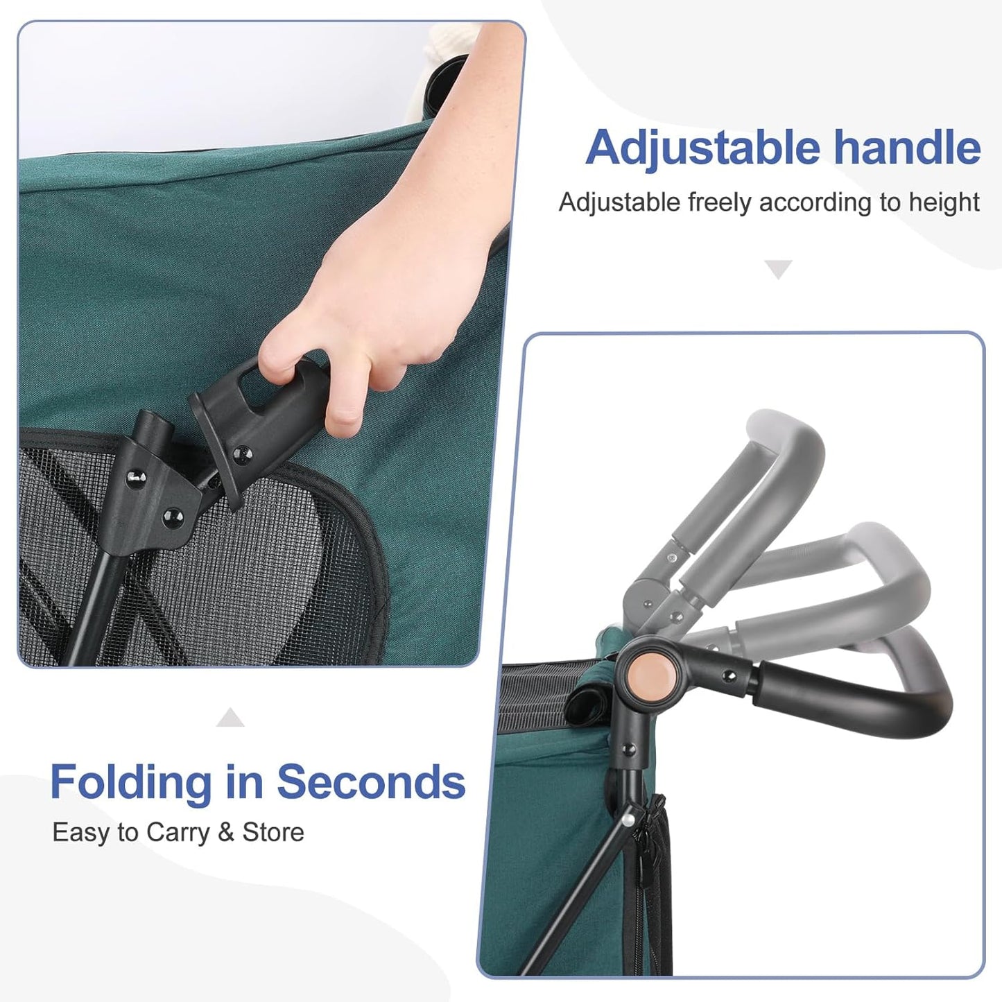 Large Dog Travel Stroller with 4 Heavy Duty Wheels Pet Stroller with Adjustable Handle - Double Doggie Capacity Jogger Wagon with Back Front Door for Small Medium Large Dogs (Dark Green-C) - Pawvie