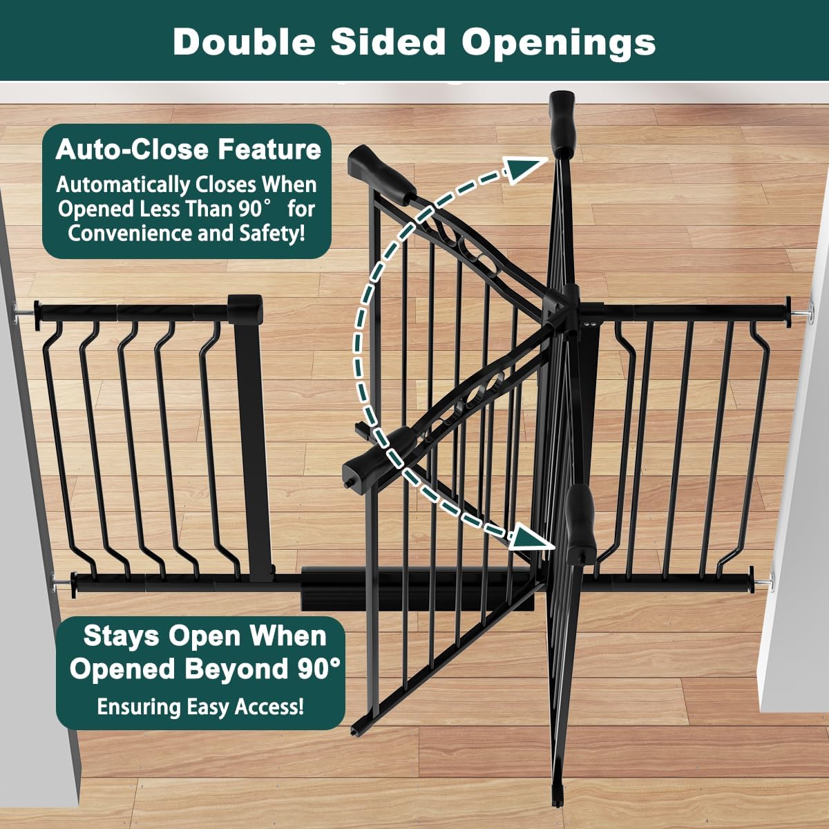 Extra Wide Baby Gate 67.3-81.1 Inch, Pressure Mounted Dog Gate Indoor, Walk Thru Pet Gate for Cat Dog Child,Pet Gates for The House Stairs Doorway Black