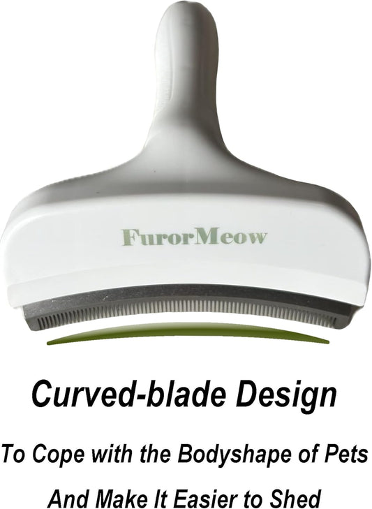 Pet Deshedding Tool with Curve Blade, Cat Grooming Brush, Tight V-shaped Teeth Shedding Comb for Cats and Dogs (White, Large)