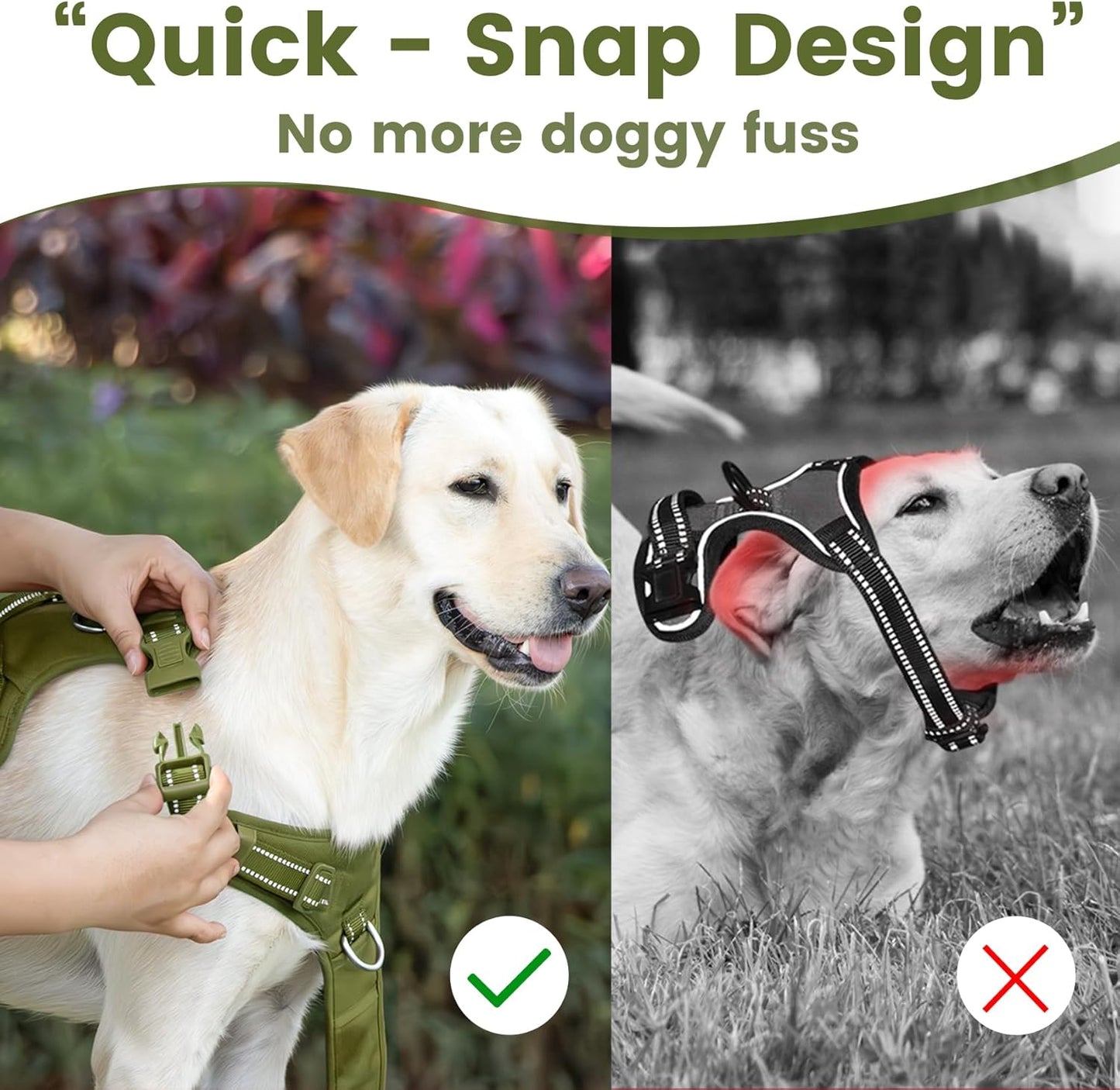 No Pull Dog Harness, Reflective Puppy Vest for Small Medium Large Sized Dog (Misty Green,L)