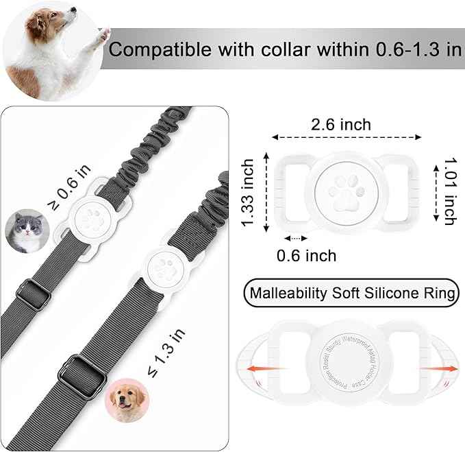 SANKALA Airtag Dog Collar Holder, [1 Pack] Waterproof Dog Airtag Holder, Silicone Full Body Covered Anti-Lost Protective Apple Air Tag Holder for Pet Collar - Fits All Width Collars, White
