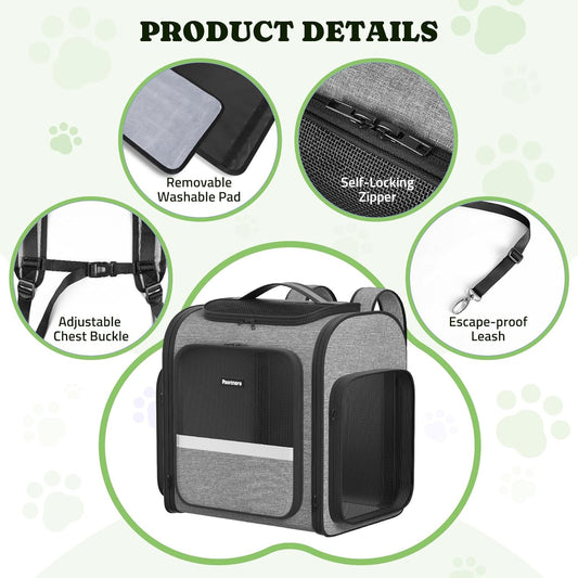 Pawtners Dog Backpack Carrier Large Pet Carrier Backpack for Kitten Small Dogs Puppies & Large Cats Up to 18 Lbs, Breathable Dog Backpack with Anti-Scratch Mesh, Ventilated Design, Perfect for Travel - Pawvie
