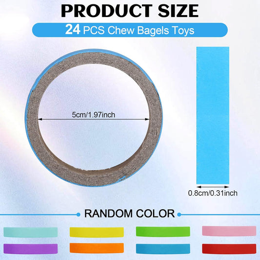 Jenaai 24 Pcs Chew Bagels Bird Toys for Parrots 2.4 Inch Wood Bird Chew Toys Colorful Cardboard Foraging Chew Foot Wooden Training Toy for Cockatiels Cockatoos Macaws and Similar Sized Pet Birds