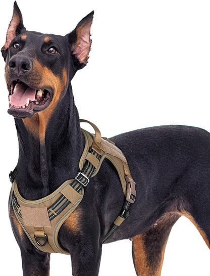 rabbitgoo Dog Harness for Large Dogs No Pull, Tactical Service Pet Vest with Molle and Control Handle, Adjustable and Reflective Military Harness for Easy Walking and Training, Brown, XL