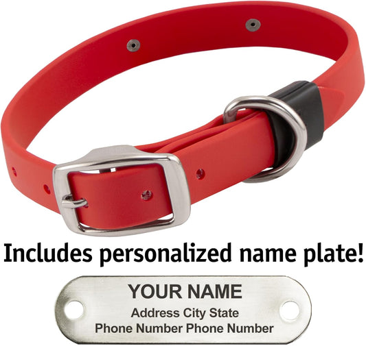 Biothane Custom Dog Collar – Waterproof, Stink-Proof Personalized Collar with Name & Phone Number – Durable, Many Sizes and Colors – Assembled in USA (Cherry Red)