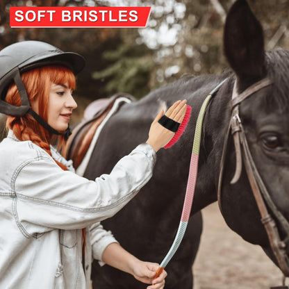 9 Pieces Grooming Kit with Tote Bag - Brush Set, Sweat Scraper, Sponge, Hoof Pick, Curry Comb for Horse Riders and Beginners (Red)