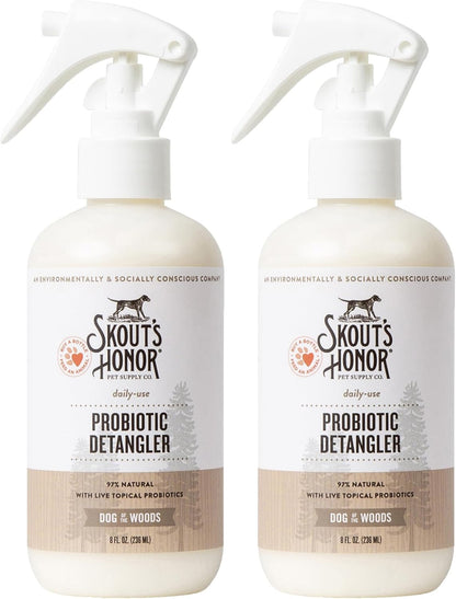 Skout's Honor Probiotic Pet Detangler Spray - Hydrating & Conditioning with Avocado Oil, 97% Natural, Paraben & Sulfate-Free, softens for a brushable Coat, Daily Use, 8oz, Dog of The Woods, 2-Pack