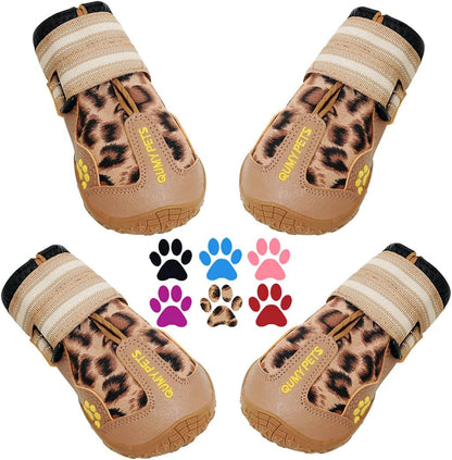 QUMY Dog Shoes for Large Dogs, Medium Dog Boots & Paw Protectors for Winter Snowy Day, Summer Hot Pavement, Water-Resistant in Rainy Weather, Outdoor Walking, Indoor Hardfloors Skid-Resistant Sole