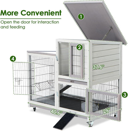 Rabbit Hutch Indoor Bunny Cage Outdoor House with Urine Guards and 2 Trays for Small Animals Guinea Pigs