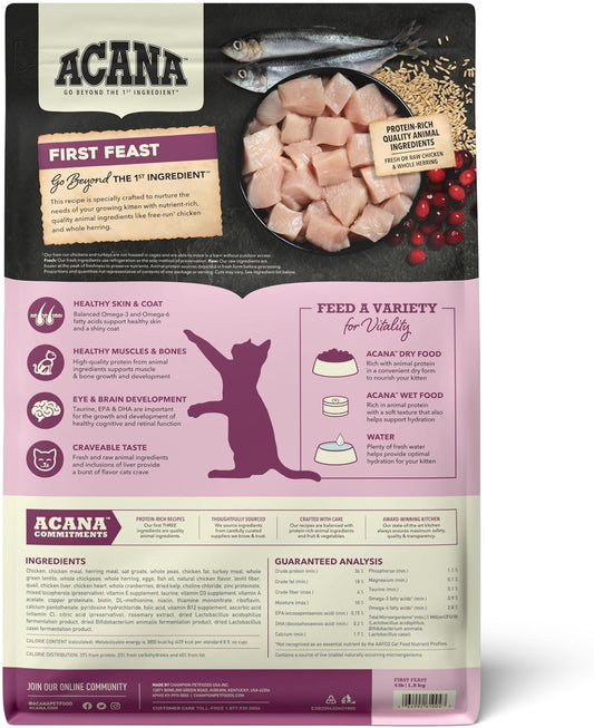 ACANA Dry Cat Food for Kittens, First Feast, Free Run Chicken and Whole Herring, 4lb