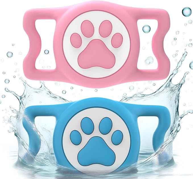 for Airtag Dog Collar Holder, Dog Airtag Holder Waterproof, Lightweight & Soft Silicone Air Tag Case for Pet Collars, Works with Multiple Tracker Tag Products (Pink+Blue, 2 Pack)