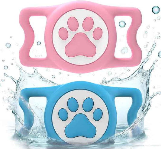 for Airtag Dog Collar Holder, Dog Airtag Holder Waterproof, Lightweight & Soft Silicone Air Tag Case for Pet Collars, Works with Multiple Tracker Tag Products (Pink+Blue, 2 Pack)