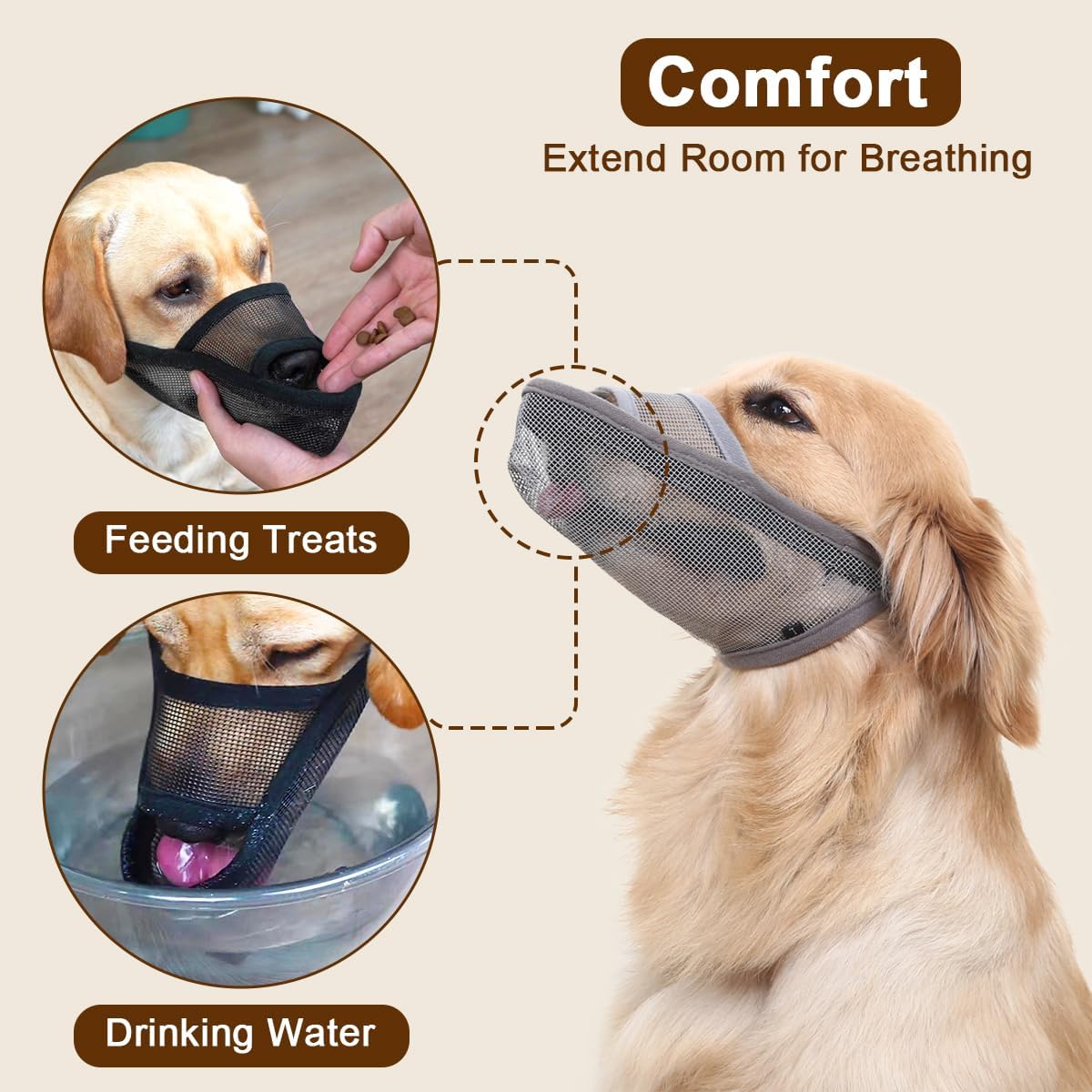 Crazy Felix Nylon Dog Muzzle for Small Medium Large Dogs Dachshund Beagle Poodle Labrador, Air Mesh Breathable and Drinkable Pet Mouth Guard for Anti-Biting Chewing Scavenging(S, Grey)