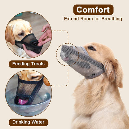 Crazy Felix Nylon Dog Muzzle for Small Medium Large Dogs Dachshund Beagle Poodle Labrador, Air Mesh Breathable and Drinkable Pet Mouth Guard for Anti-Biting Chewing Scavenging(S, Grey)