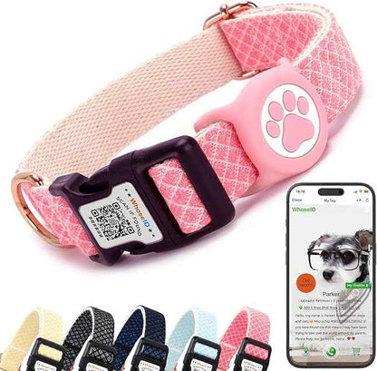 WhoseID Dog Collar with Waterproof AirTag Holder & Anti-Lost QR Code, Cute Bling Warpping Adjustable Width for Small Medium Large Pet (Red, L)