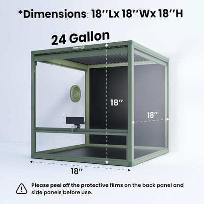 MagicCube 18'' x 18'' x 18'' Reptile Tank with Lock, 24 Gallon Reptile Terrarium with Flip-Up Tempered Glass Door, Top Screen Ventilation for Leopard Gecko - Bottom Not Leakproof - Pawvie