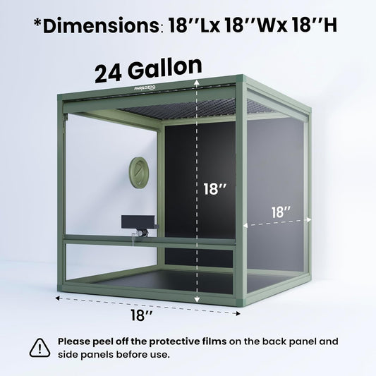 MagicCube 18'' x 18'' x 18'' Reptile Tank with Lock, 24 Gallon Reptile Terrarium with Flip-Up Tempered Glass Door, Top Screen Ventilation for Leopard Gecko - Bottom Not Leakproof - Pawvie