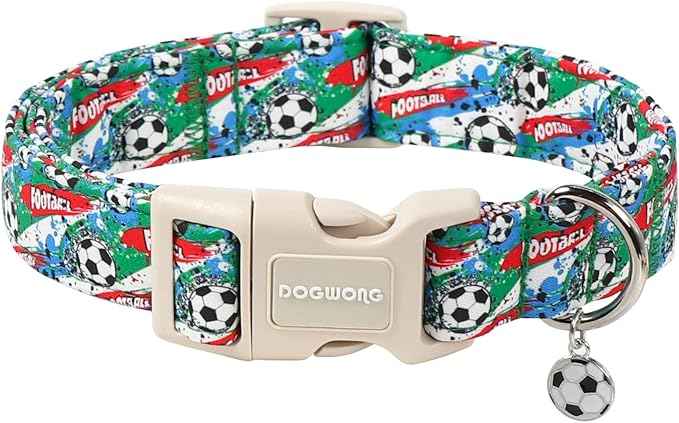 DOGWONG Football Dog Collar, Cute Blue Boy Dog Collar Adjustable Soft Male Female Pet Dog Collar Football Printed Dogs Necklace for Small Medium Dogs,M