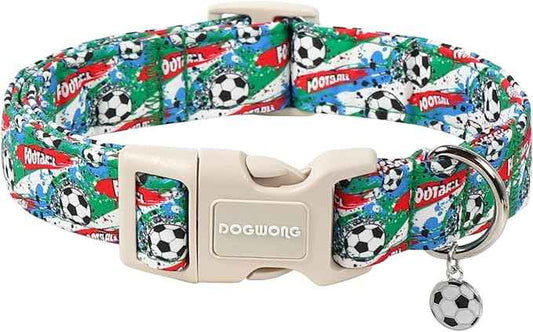 DOGWONG Football Dog Collar, Cute Blue Boy Dog Collar Adjustable Soft Male Female Pet Dog Collar Football Printed Dogs Necklace for Large Dogs,XL