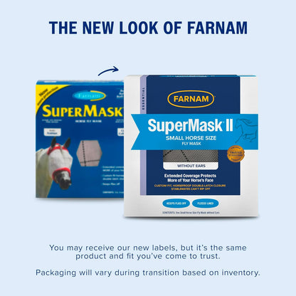 Farnam SuperMask II Fly Mask Without Ears for Smaller Horses or Arabian Horses,Full Face Coverage & Eye Protection from Insect Pests, Structured Classic Mesh with Plush Trim,Small Horse/Arabian Size