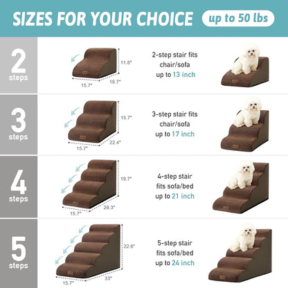Dog Stairs for High Bed 22.6" H, Small Dog Step for Puppy, Older or Cat, Curved Ramp for Car, Ladder with High Density Foam, Lightweight, Durable, 15.7x33x22.6 inch, 5 Step, Brown - Pawvie