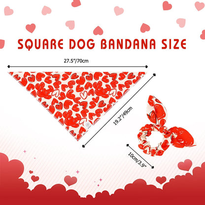 E-Clover Cute Dog Bandana & Matching Scrunchie-Heart Dog Bandanas Red Pet Scarf Bib for Medium Large Dogs Girl Boy Owner Mothers Day Mom Gift