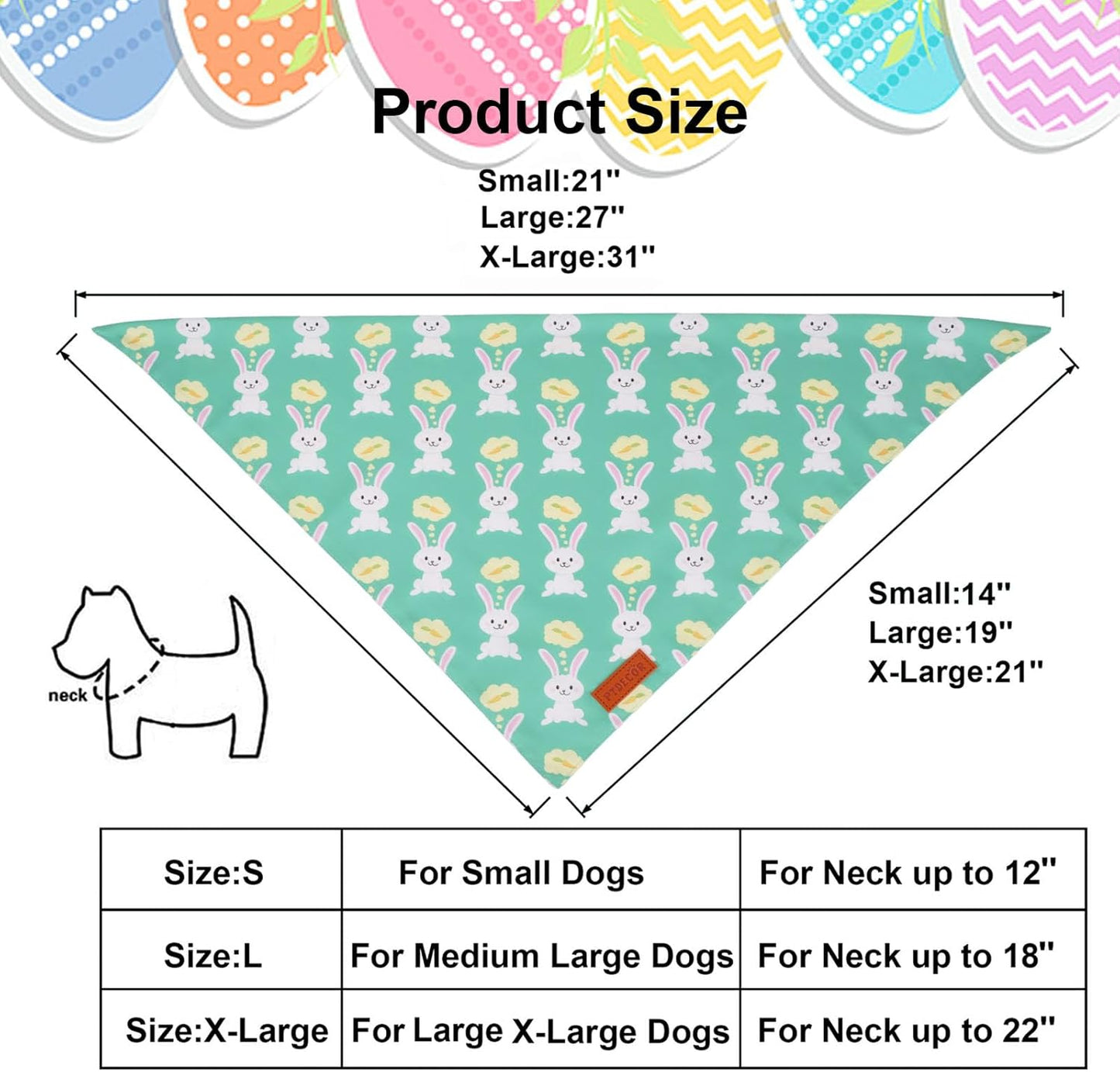 PTDECOR Easter Dog Bandana, Green and Yellow Rabbit Carrot Reversible Holiday Dog Scarf, Multi Size, Triangle Pet Easter Bandanas for Medium Large Dogs Pets (Large)