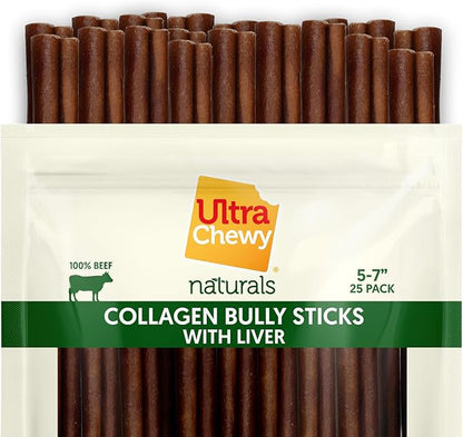 Ultra Chewy Collagen Sticks 5-7 inches (25 Pack) – Long Lasting Odor-Free, All-Natural Dog Chews – Rawhide & Bully Stick Alternative
