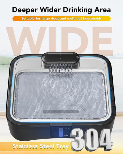 UPSKY 2.25Gal Elevated Dog Water Fountain, 4 Heights Adjustable Pet Fountain for All Dog Sizes, 304 Stainless Steel Tray Indoor Cat Drinking Dispenser with Ultra-Quiet Pump & 2 Replacement Filters