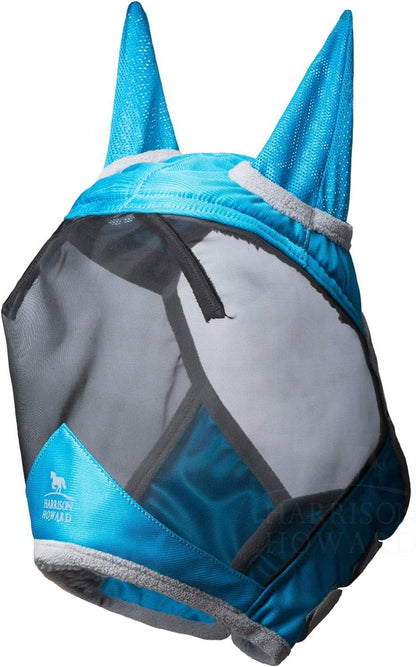 Harrison Howard CareMaster Pro Luminous Horse Fly Mask Large Eye Space Standard with Ears UV Protection for Horse Sky Blue S Pony