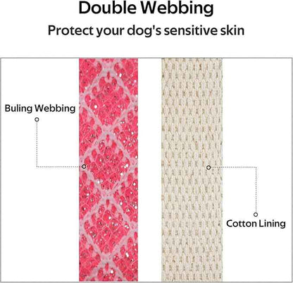 WhoseID Dog Collar with Waterproof AirTag Holder & Anti-Lost QR Code, Cute Bling Warpping Adjustable Width for Small Medium Large Pet (Red, M)
