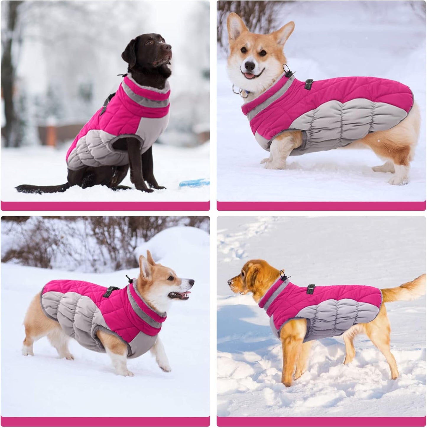 FUAMEY Dog Coat for Small Dogs,Waterproof Dog Winter Jacket with Harness Built in Puppy Cold Weather Coats Reflective Pet Vest with Zipper Warm Fleece Dogs Snowsuit Windproof Pink XS