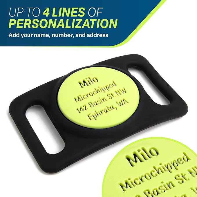 GoTags Designed for Airtag Engraved Dog Collar Holder, Personalized Case for Pet Collar, Up to 4 Lines of Custom Text, Slide On Tag for GPS Dog Tracker, Compatible with Apple iPhone (Small Pack of 1)
