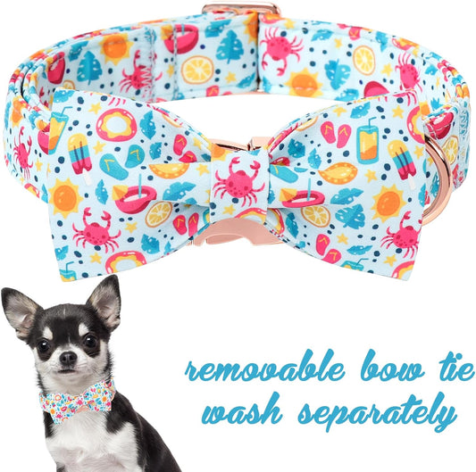 Unique style paws Cartoon Dog Collar with Bow Spring Summer Collar with Flower Lemon Crab for Small Medium Large Boys Girls Dogs