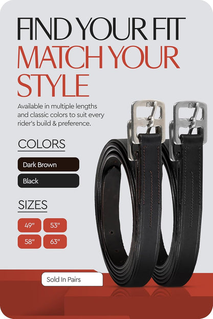 HORZE Genuine Leather English Riding Stirrup Leathers Pair | Adult Sizes