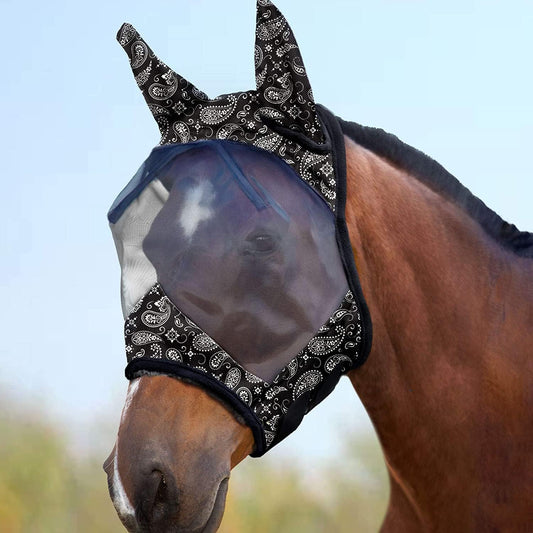 Harrison Howard LumiVista Horse Fly Mask Standard with Ears UV Protection for Horse Paisley Wave M Cob