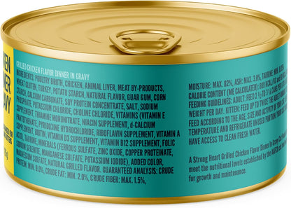 A Strong Heart Canned Wet Cat Food, Grilled Chicken Flavor in Gravy - 3 oz Cans (Pack of 24), Made in The USA with Pieces of Real Grilled Chicken