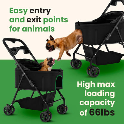 Pet Stroller 3 in 1 Foldable Dog Stroller, Cat Strollers, Foldable pet Strollers & Cat Carrier, Pet Carrier, Lightweight with Cup Holder, Waterproof Max Load 66 lbs, Breathable Mesh Canopy - Pawvie