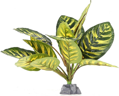 Reptile Terrarium Plants, Bearded Dragon Tank Decor Accessories for Ball Python Leopard Gecko Tree Frog Tarantula Lizard Corn Snake Tortoise Chameleon Crested Gecko - Fake Goeppertia Yellow