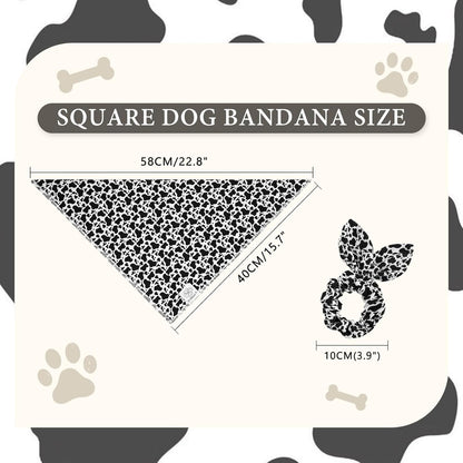 E-Clover Cow Print Dog Bandanas & Matching Scrunchie Set Fall Cowboys Theme Dog Scarf Bibs Pet Bandana with Bow Tie for Small Dogs Puppy Owner Mom Black White