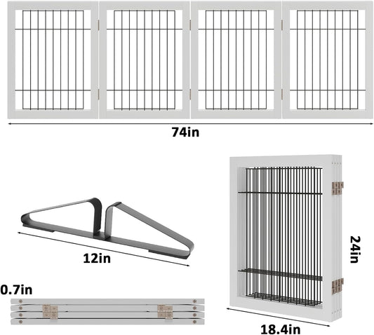 Dog Gate Indoor, Metal Dog Gates for Doorways House, 24-Inch Freestanding Pet Gates for Dogs, Puppy Fence (4 Panel, White)