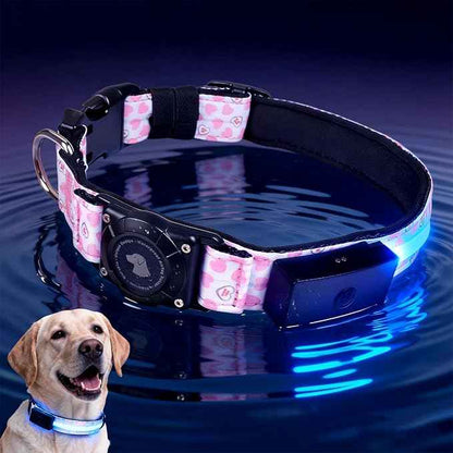 LED AirTag Dog Collar - Brightest Light Up Dog Collars - IP68 Waterproof Air Tag Dog Collar Holder - 1,600 Feet of High Visibility - Magnetic Charging - Dog Lights for Night Walking (Heart, L)