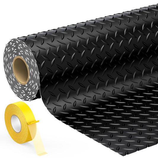 7.8 x 20 FT Garage Floor Mat, 2.8mm Thickness Diamond Plate Vinyl Garage Flooring Roll for Under Car, Large Size 156 SQFT for Large SUVs, MPV, Pickup Truck, Black