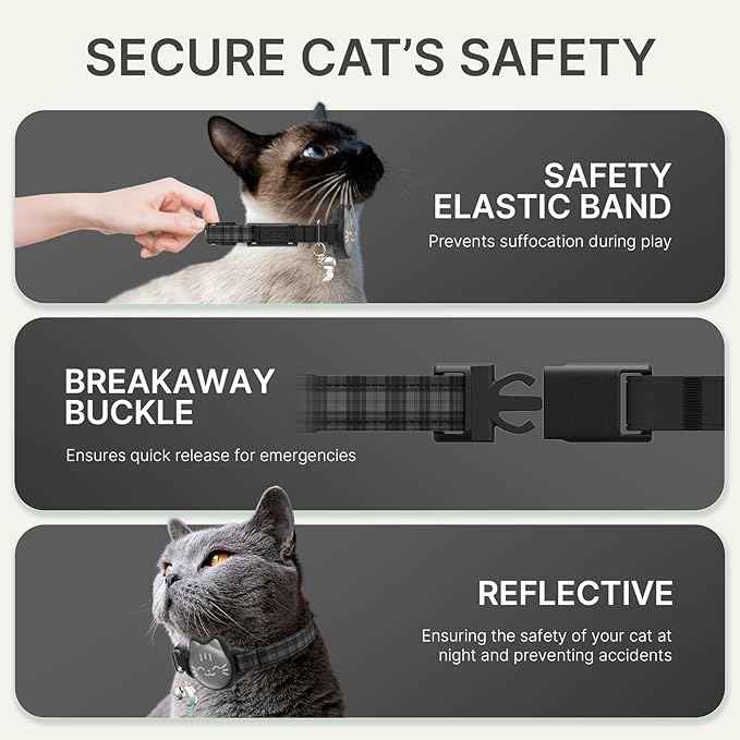 Waterproof Airtag Cat Collar, Breakaway Cat Airtag Collar with Luminous & Reflective Fish Pattern, Lightweight Kitten Collars for Apple Air tag, Hidden GPS Tracker Holder for Cats, Kittens(9-13")
