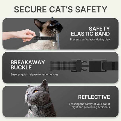 Waterproof Airtag Cat Collar, Breakaway Cat Airtag Collar with Luminous & Reflective Fish Pattern, Lightweight Kitten Collars for Apple Air tag, Hidden GPS Tracker Holder for Cats, Kittens(9-13")