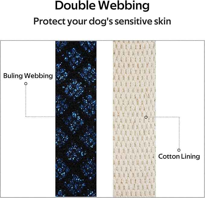 WhoseID Dog Collar with Waterproof AirTag Holder & Anti-Lost QR Code, Cute Bling Warpping Adjustable Width for Small Medium Large Pet (Blue, L)