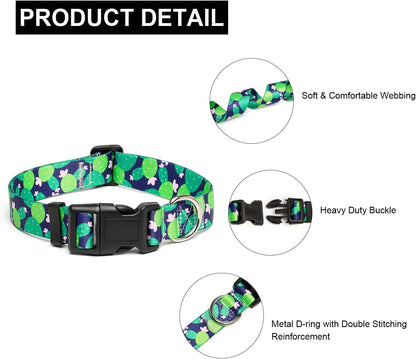 Mercano Adjustable Dog Collar - Special Design Patterns, Soft Nylon Comfortable Durable Pet Collar for Small Medium Large Dogs (M, Cactus)