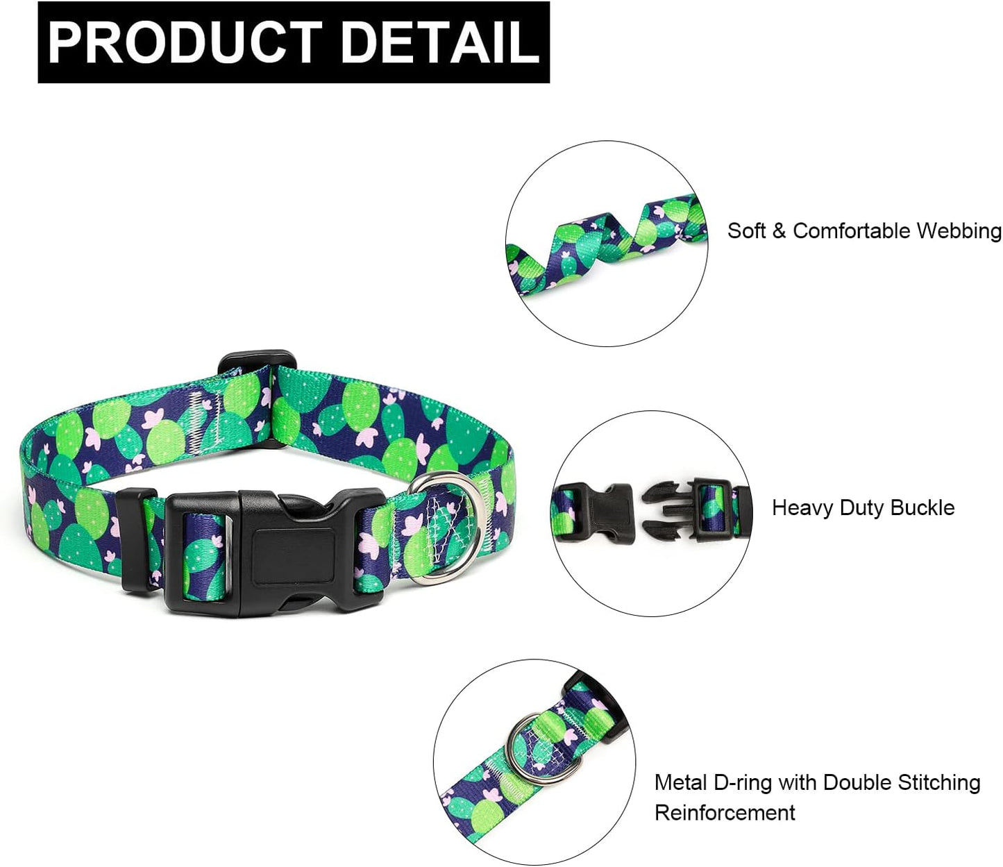 Mercano Adjustable Dog Collar - Special Design Patterns, Soft Nylon Comfortable Sturdy Pet Collar for Small Medium Large Dogs (S, Cactus)