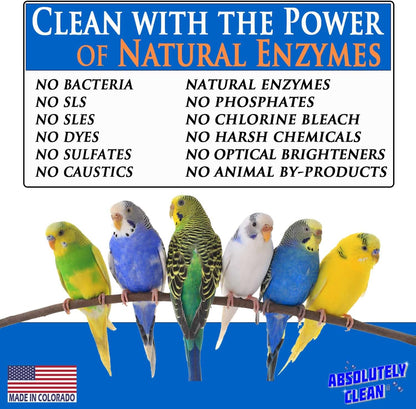 Absolutely Clean Amazing Bird Cage Cleaner and Deodorizer - Just Spray/Wipe - Safely & Easily Removes Bird Messes Quickly and Easily - Made in The US - Fragrance Free - 128oz Gallon